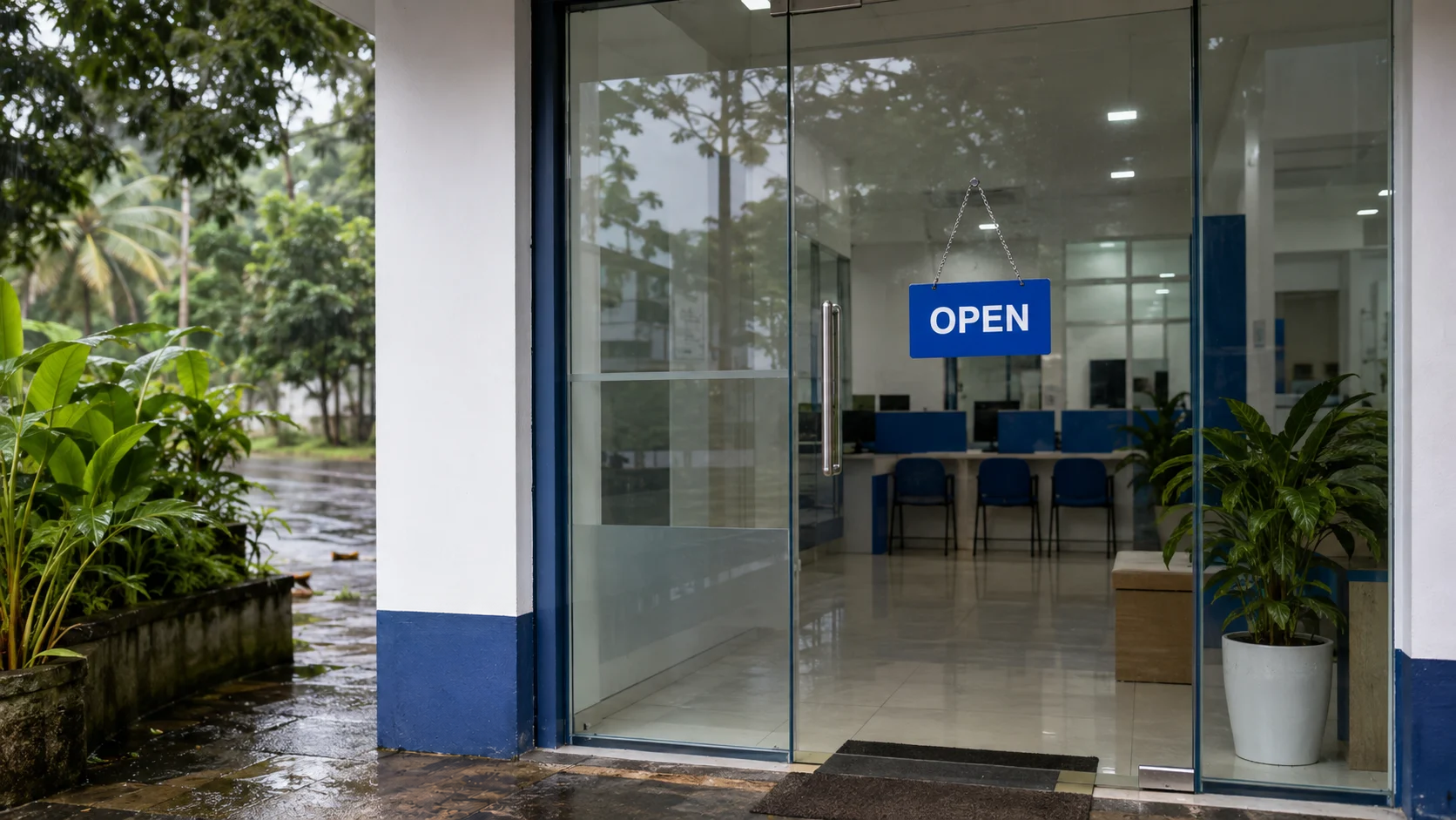 Akshaya-style citizen service centre entrance in Kerala with an open sign on Karkidaka Vavu 2026
